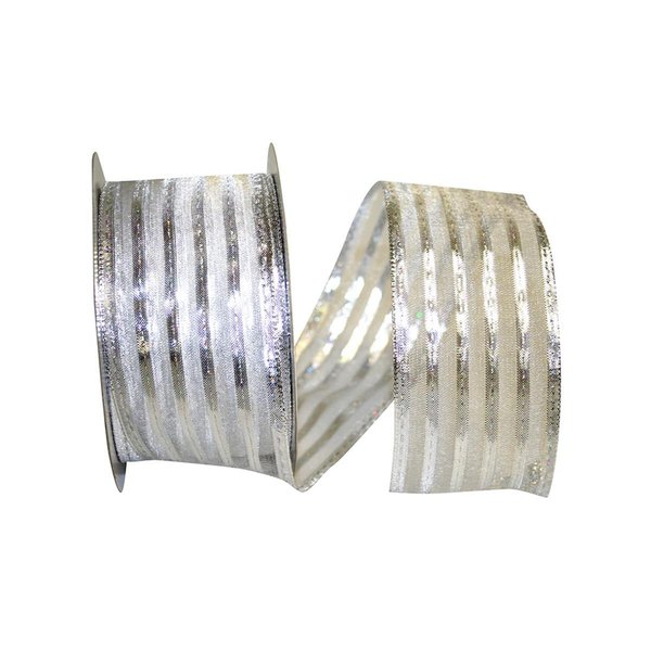 Reliant Ribbon Metallic Stripe Value Wired Edge Ribbon Silver 2.5 in. x 50 yards 92311W-070-40K